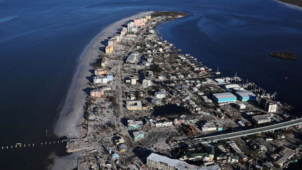 PHOTO: An aerial view of damaged properties after Hurricane Ian caused widespread destruction, in Fort Myers Beach, Fla., Sept. 30, 2022.
