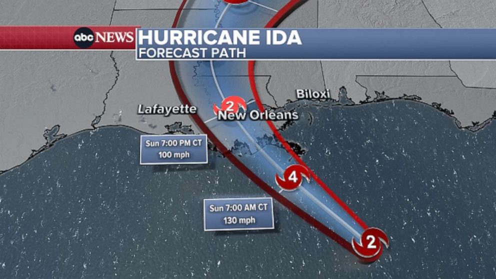 PHOTO: The track of Hurricane Ida shifted slightly east late on Saturday.