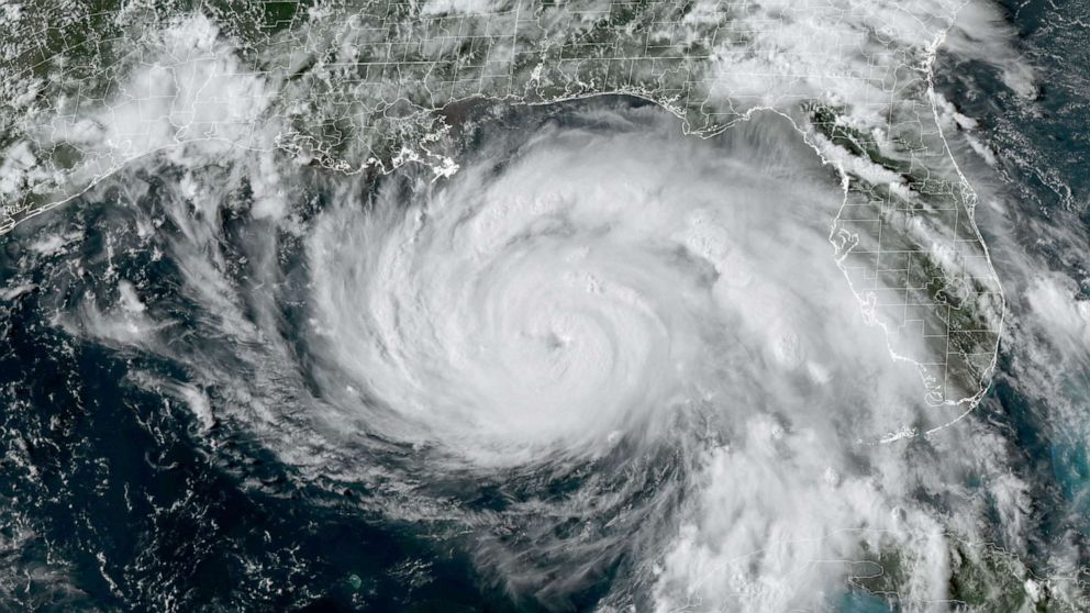 PHOTO: This National Oceanic and Atmospheric Administration/GOES satellite handout image shows Hurricane Ida at 5:01 p.m. ET, on Aug. 28, 2021.