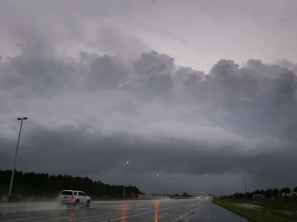 PHOTO: A rain squall line moves over the southern edge of the Florida peninsula as conditions deteriorate from Hurricane Irma in Homestead, Fla., Sept. 9, 2017.