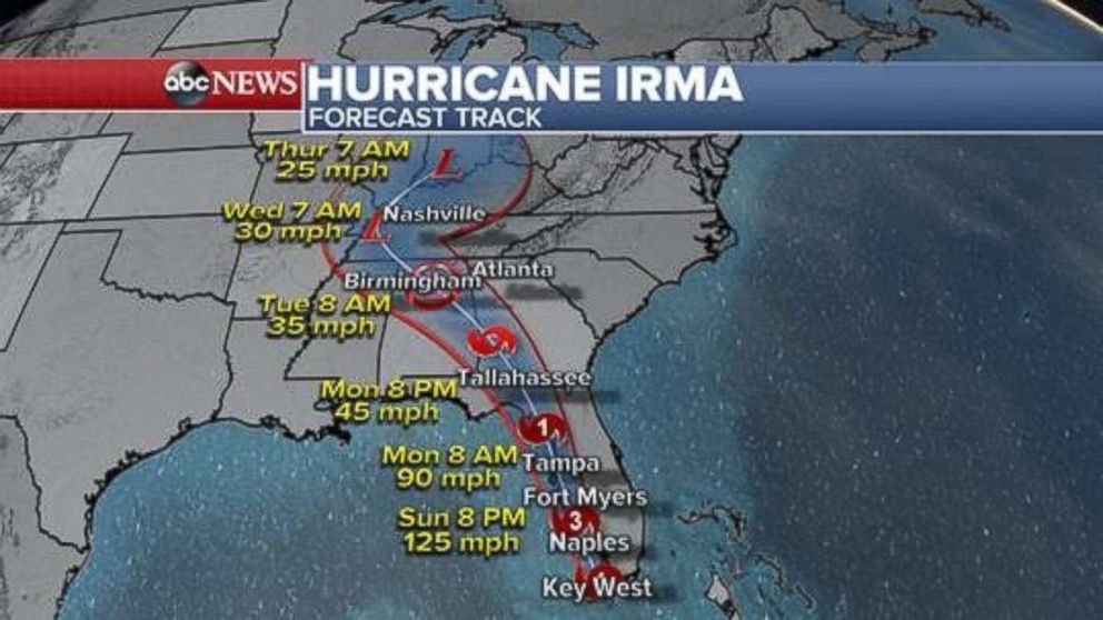 PHOTO: Hurricane Irma forecast track 11 a.m. Sept. 10, 2017.