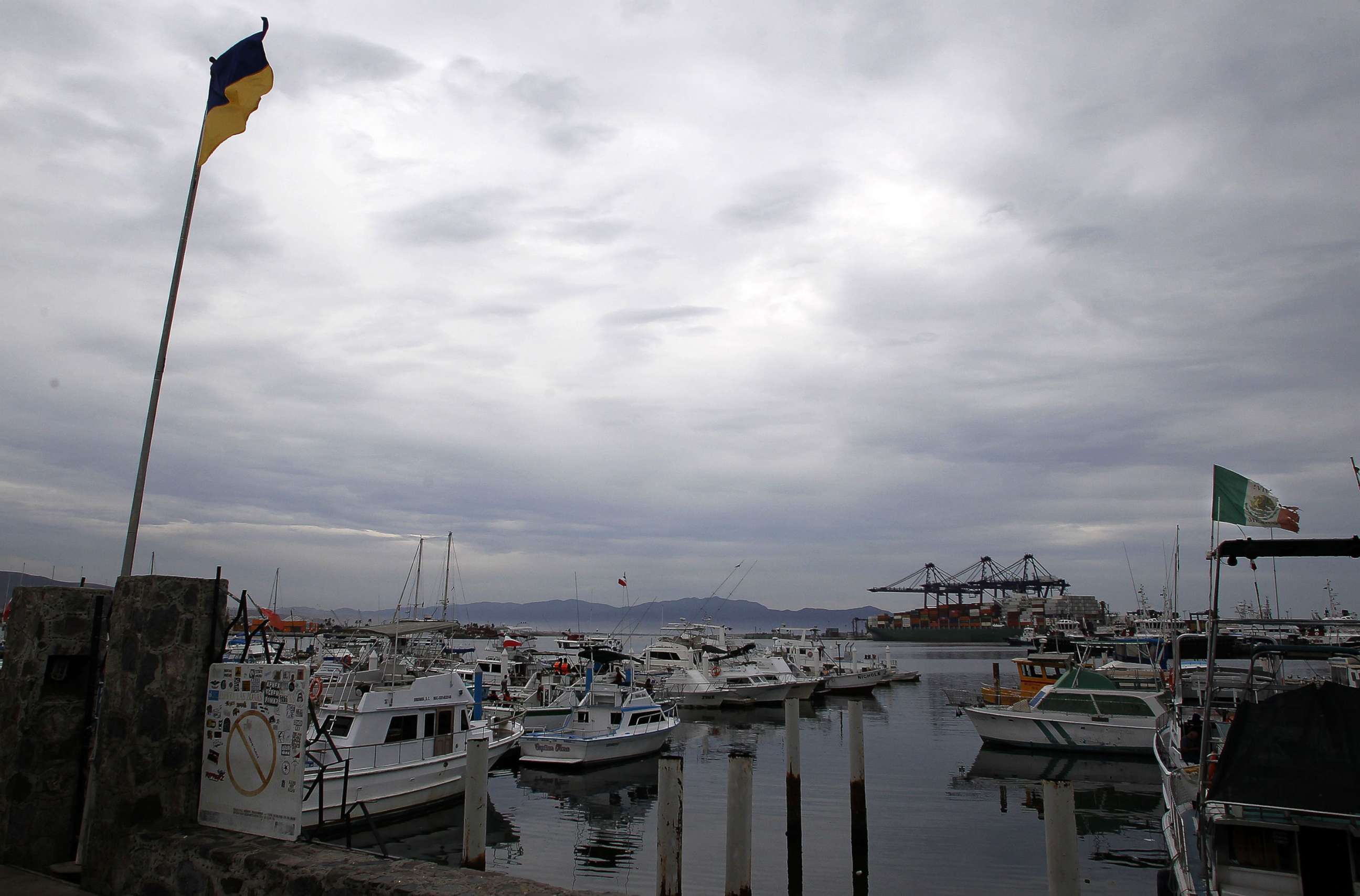 PHOTO: Small boats are moored in port prior to the arrival of Hurricane Kay in the city of Ensenada, Baja California, Mexico, on Sept. 8, 2022.