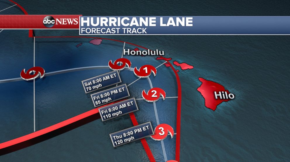 PHOTO: Hurricane Lane forecast track as of 12 pm ET, Aug. 23, 2018.