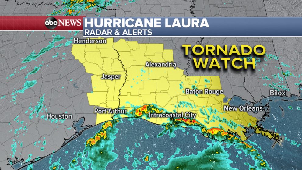 PHOTO: Due to the strength of Hurricane Laura, there is the increasing threat of tornadoes from East Texas to across parts of central Louisiana. 