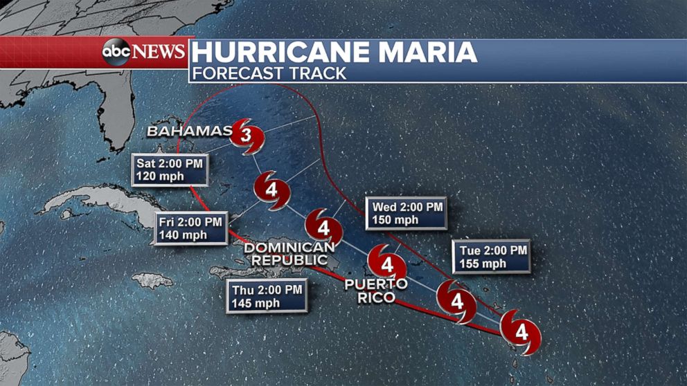 PHOTO: The forecast track for Hurricane Maria Sept. 18, 2017.