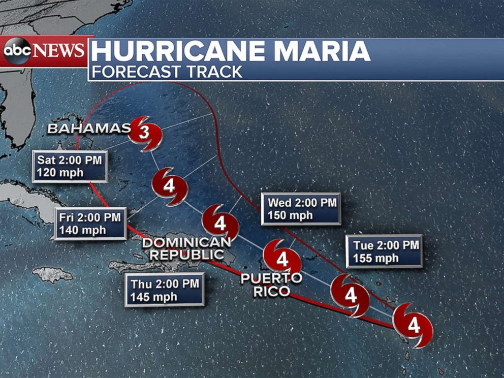 PHOTO: The forecast track for Hurricane Maria Sept. 18, 2017.