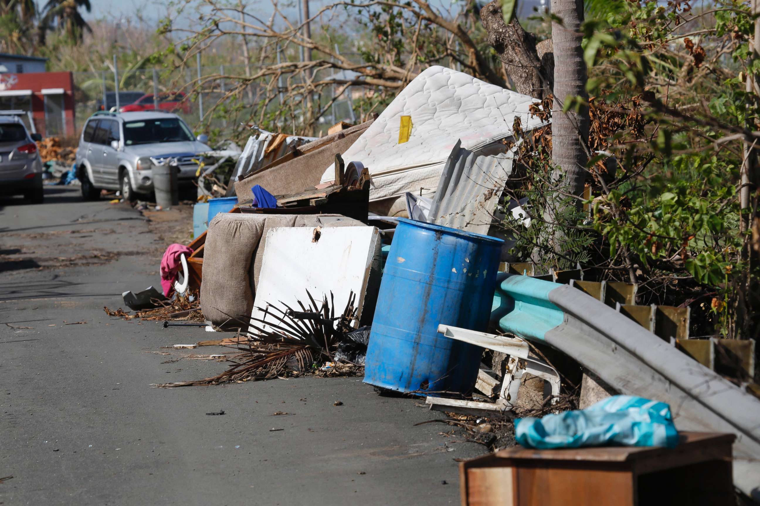 PHOTO: Possessions lost during Hurricane Maria line a street in Guaynabo, Puerto Rico, Oct. 2, 2017.

