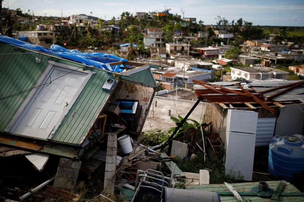 PHOTO: Houses damaged or destroyed by Hurricane Maria stand at the squatter community of Villa Hugo in Canovanas, Puerto Rico, Dec. 11, 2017.