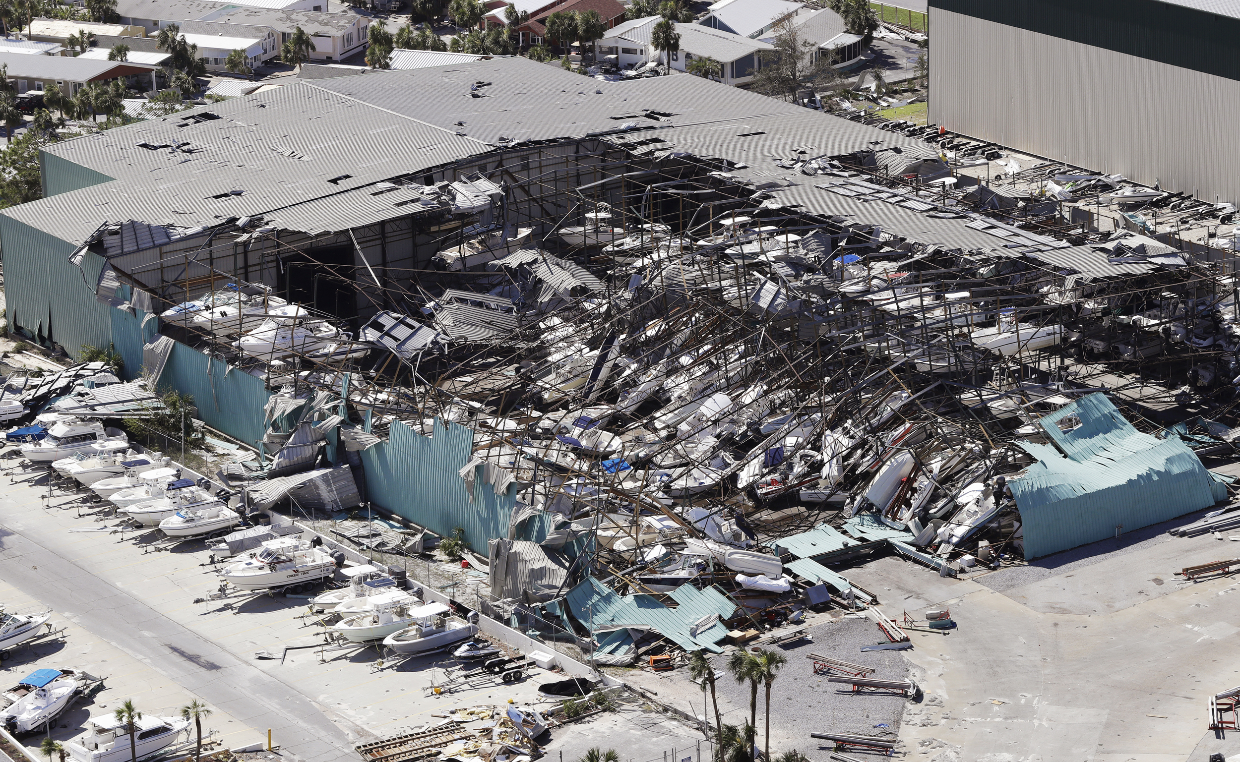 PHOTO: A roof collapses following Hurricane Michael on Oct. 11, 2018, in Panama City Beach, Fla. 