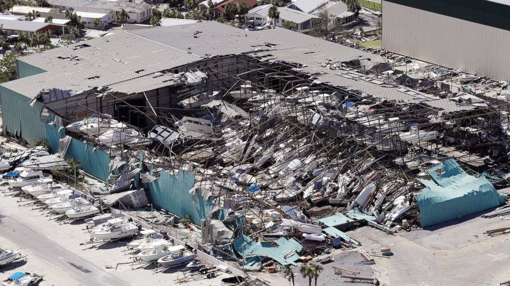 PHOTO: A roof collapses following Hurricane Michael on Oct. 11, 2018, in Panama City Beach, Fla. 