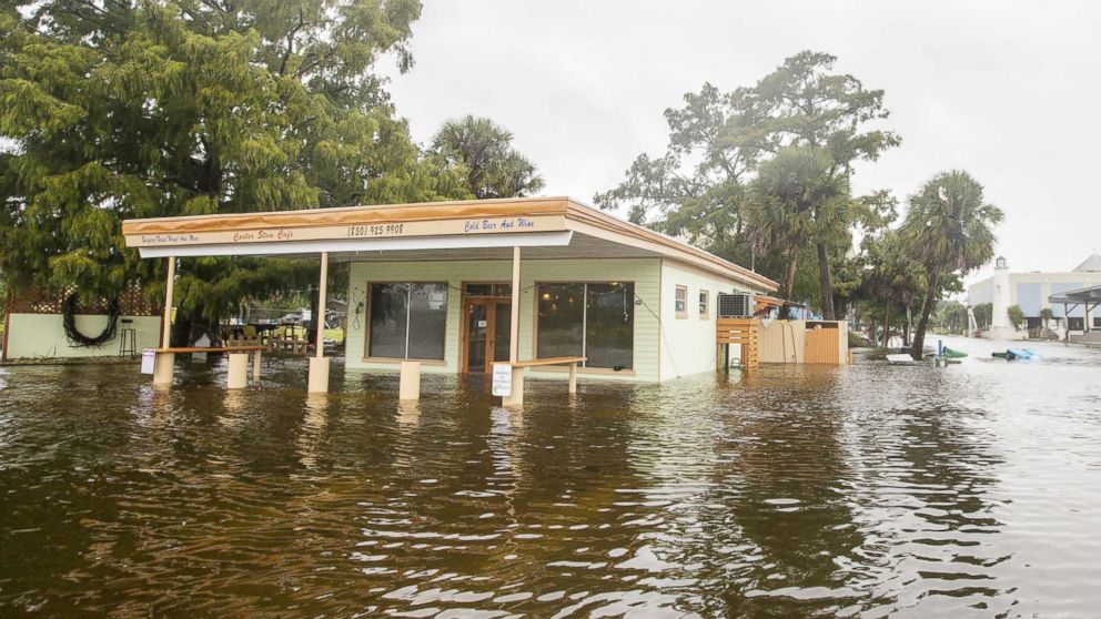 PHOTO: The Cooter Stew Cafe starts taking water in the town of Saint Marks as Hurricane Michael pushes the storm surge up the Wakulla and Saint Marks Rivers which come together here on Oct. 10, 2018, in Saint Marks, FLa.