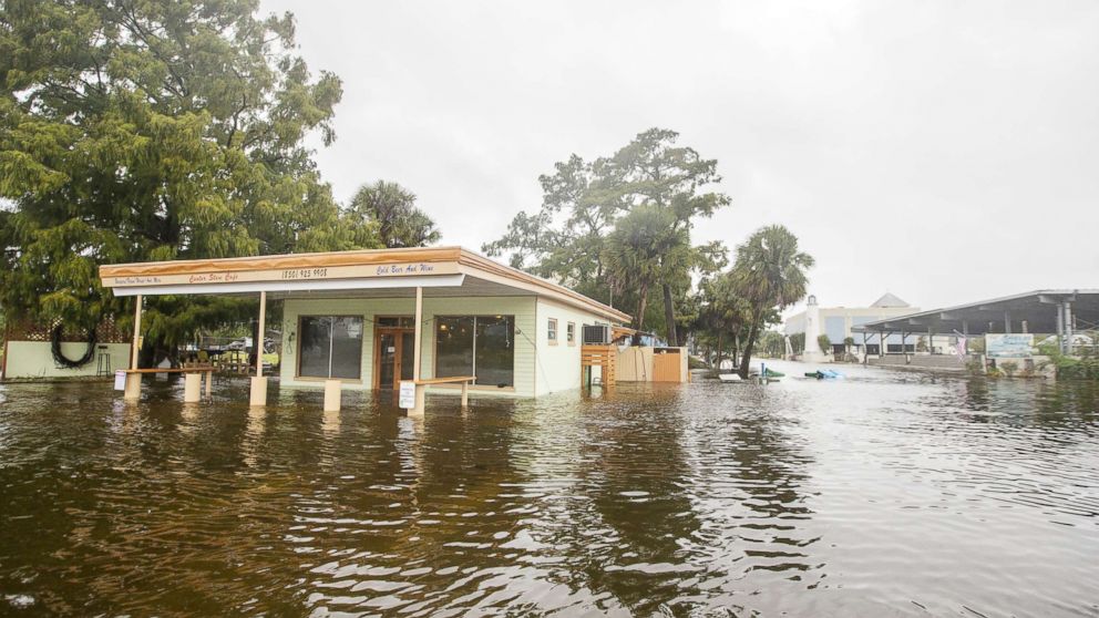 PHOTO: The Cooter Stew Cafe starts taking water in the town of Saint Marks as Hurricane Michael pushes the storm surge up the Wakulla and Saint Marks Rivers which come together here on Oct. 10, 2018, in Saint Marks, FLa.