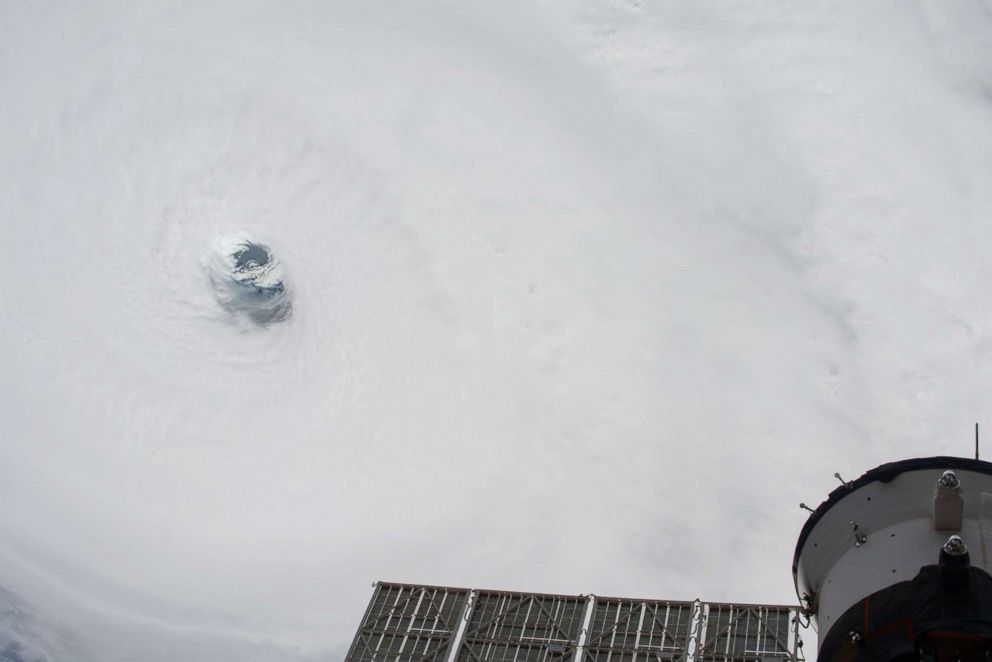 PHOTO: A view from the International Space Station of Hurricane Michael as it churns strikes the Panhandle of Northwest Florida on Oct. 10, 2018, in Earth Orbit.