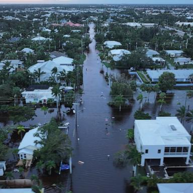 PHOTO: In this aerial view, Flood waters inundate a neighborhood after Hurricane Milton came ashore on Oct. 10, 2024, in Punta Gorda, Fla.