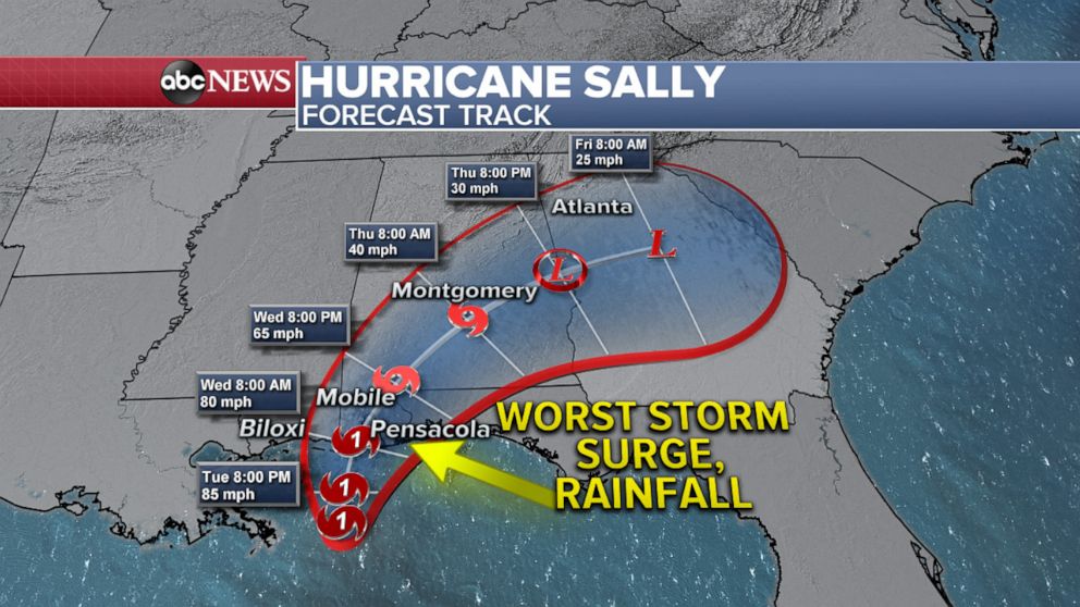 PHOTO: Hurricane Sally Forecast Track with Storm Surge Map