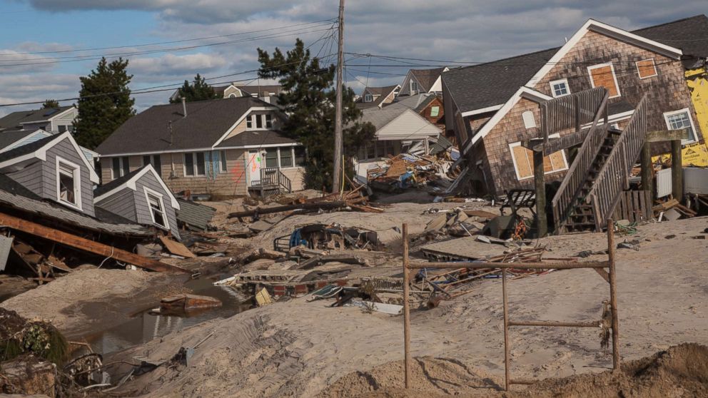 Homes knocked off their foundations following the storm surge produced by Hurricane Sandy, Nov. 3, 2012, Brick Beach, N.J.