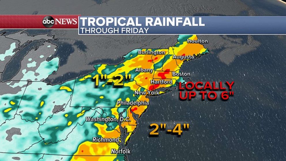 PHOTO: Through Friday, a large swath of the East Coast is forecast to receive 2 to 4 inches of rain.
