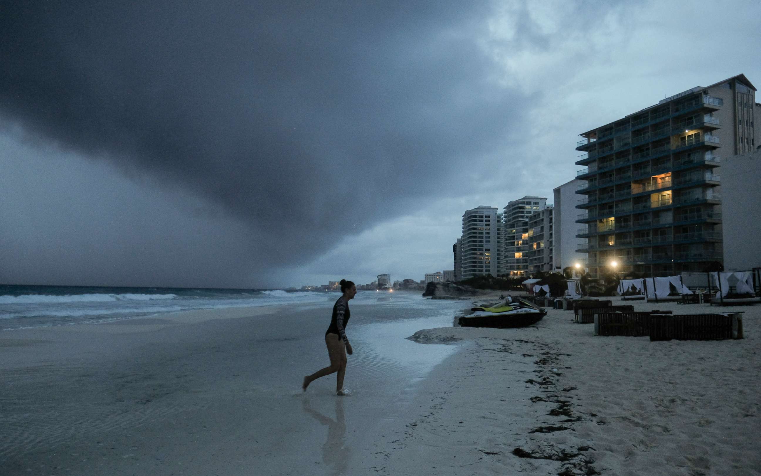 PHOTO: Clouds gather over Playa Gaviota Azul as Tropical Storm Zeta approaches Cancun, Mexico, Oct. 26, 2020.