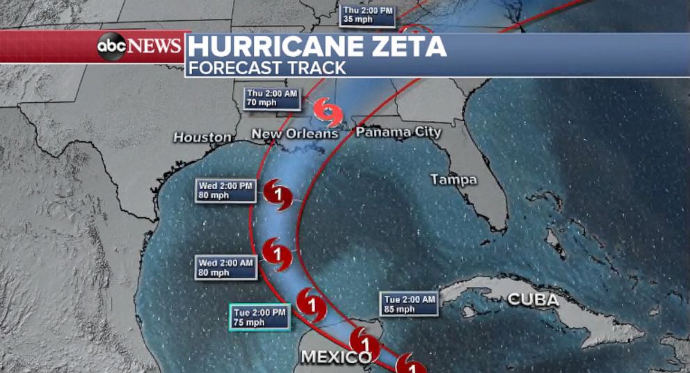 PHOTO: Hurricane Zeta forecast track map.