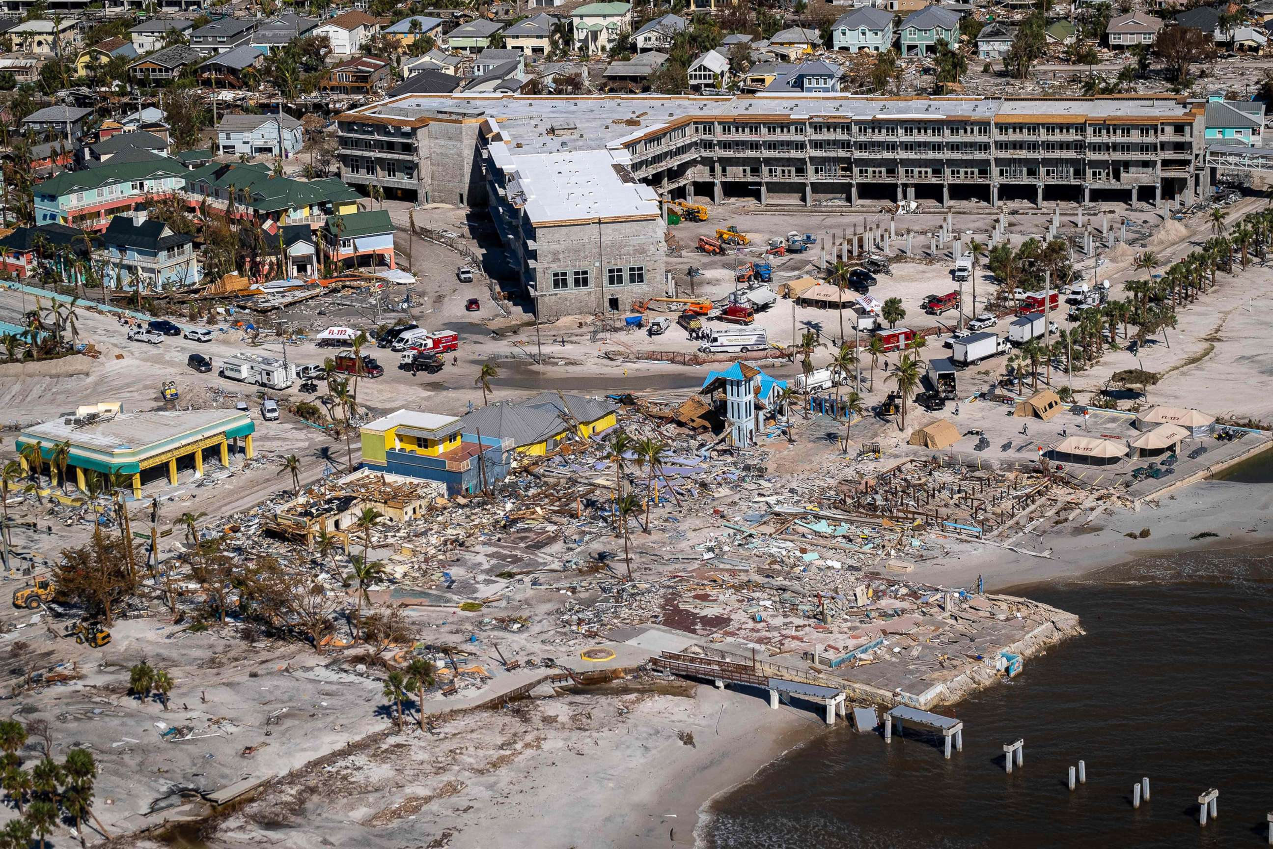 PHOTO: An aerial image shows destroyed houses in the aftermath of Hurricane Ian in Fort Myers Beach, Fla., on Sept. 30, 2022.