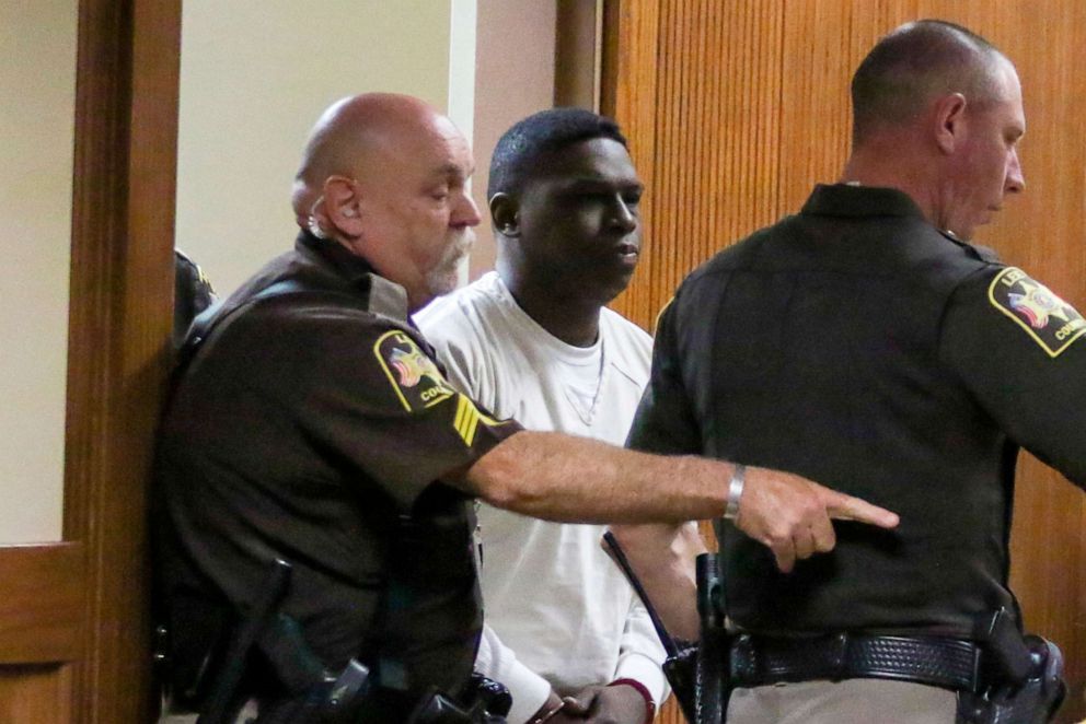 PHOTO: Ibrahim Yazeed, center, appears in court for a hearing on the disappearance of college student Aniah Blanchard, on Wednesday, Nov. 20, 2019 in Opelika, Ala.