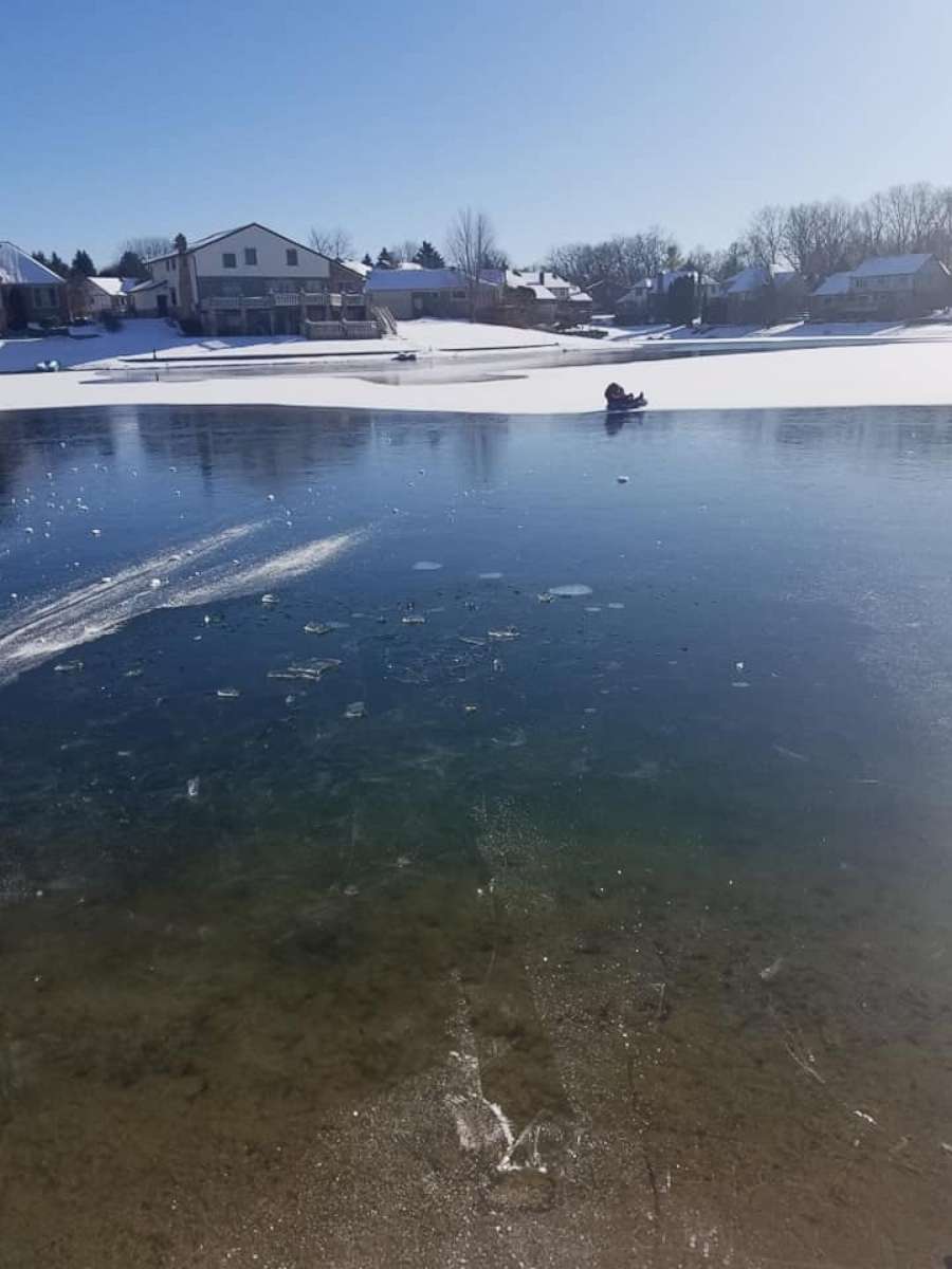 PHOTO: Two children were rescued after their sled glided onto thin ice in their backyard in Shelby, Michigan, on January 19, 2020.