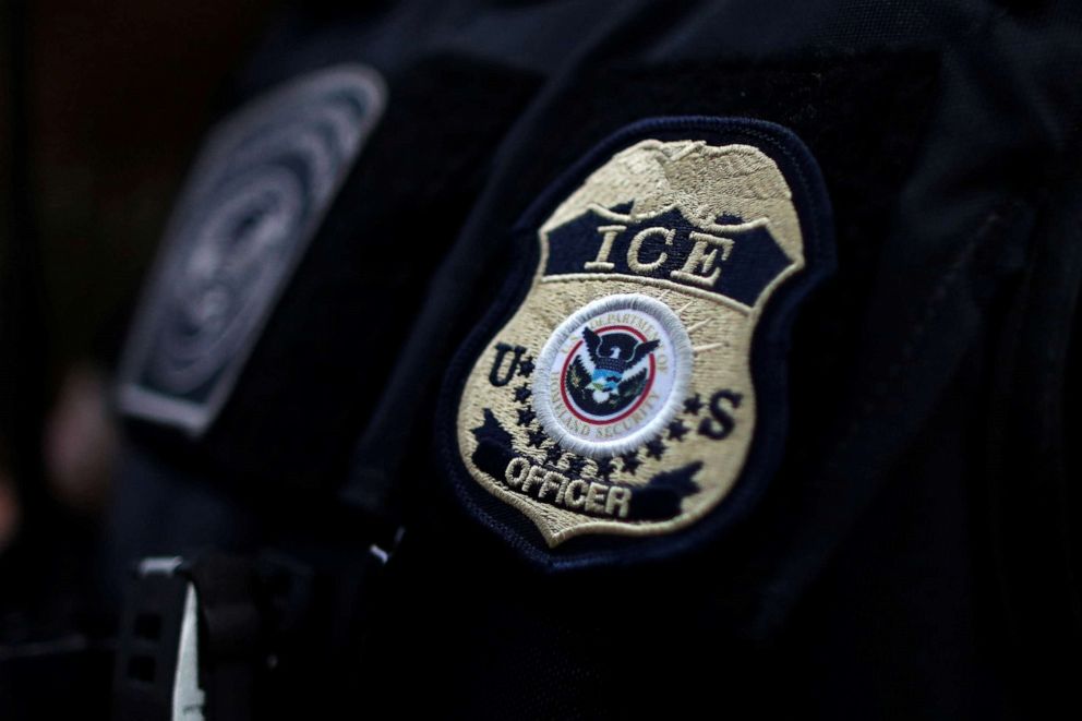 PHOTO: The badge of ICE Field Office Director, Enforcement and Removal Operations, David Marin and U.S. Immigration and Customs Enforcement's (ICE) Fugitive Operations team search for a Mexican national at a home in Hawthorne, Calif., March 1, 2020. 