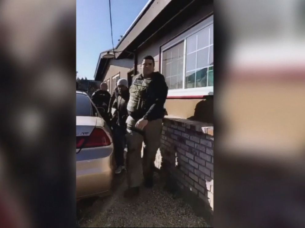 PHOTO: Immigration and Customs Enforcement agents arrest an undocumented immigrant in front of his wife and daughter while he was gardening at his home in Napa, Calif., Feb. 25, 2018.
