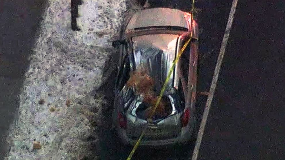 PHOTO: A large ice chunk fell off a Manhattan building on Jan. 9, 2018, crushing a car that was parked below.