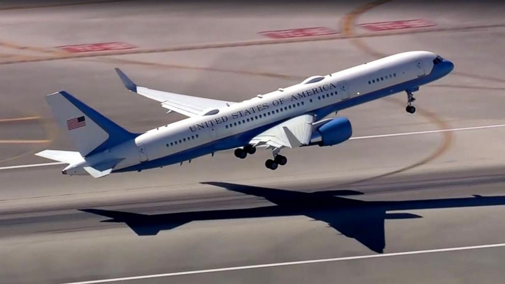 PHOTO: A U.S. government airplane carrying the USA men's Olympic ice hockey team takes off for Washington from Miami, Feb. 24, 2026.