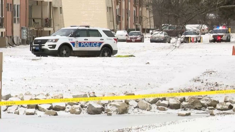 Two children and a police officer were sent to the hospital after a boy fell through an icy retention pond. His sister and the officer tried to rescue him.