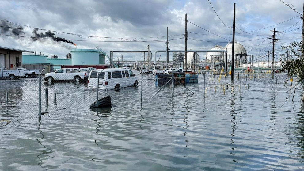 PHOTO: The Shell Norco manufacturing facility is flooded after Hurricane Ida pummeled Norco, La., Aug. 30, 2021.