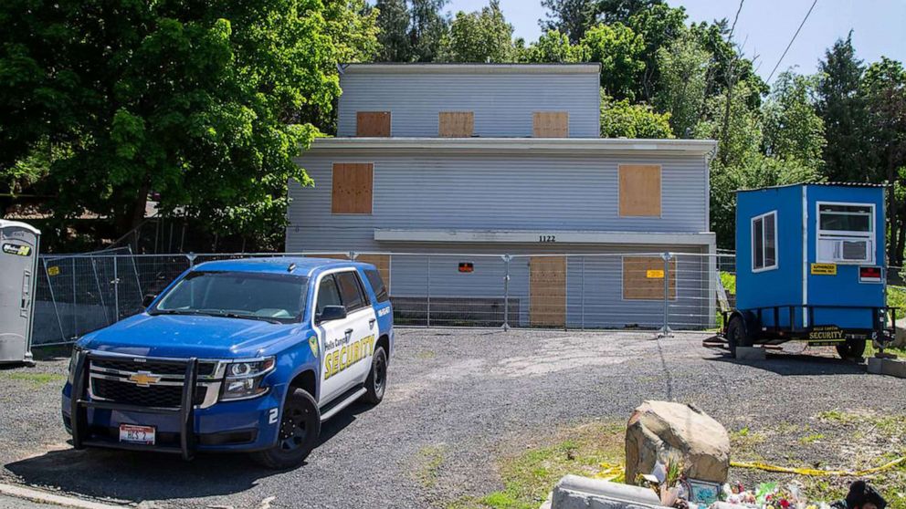 PHOTO: Police cordon off the rental home where four University of Idaho students were stabbed to death in November 2022, in Moscow Idaho, as plans to demolish the house begin in May 2023.