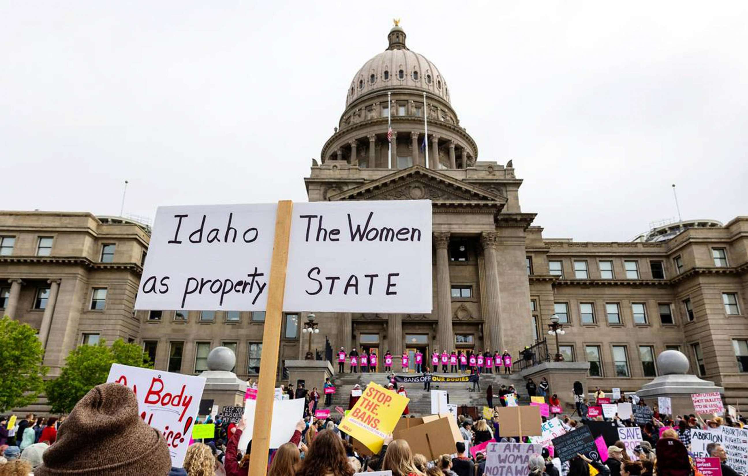 PHOTO: Protesters gather outside of the Idaho Statehouse in Boise, May 14, 2022.