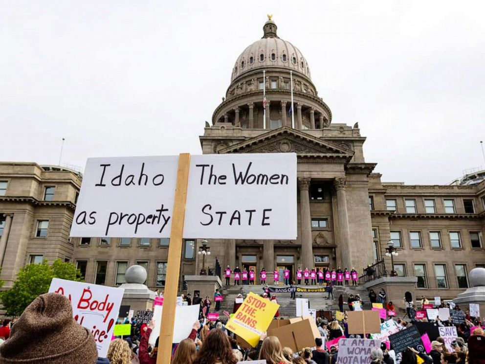 PHOTO: Protesters gather outside of the Idaho Statehouse in Boise, May 14, 2022.