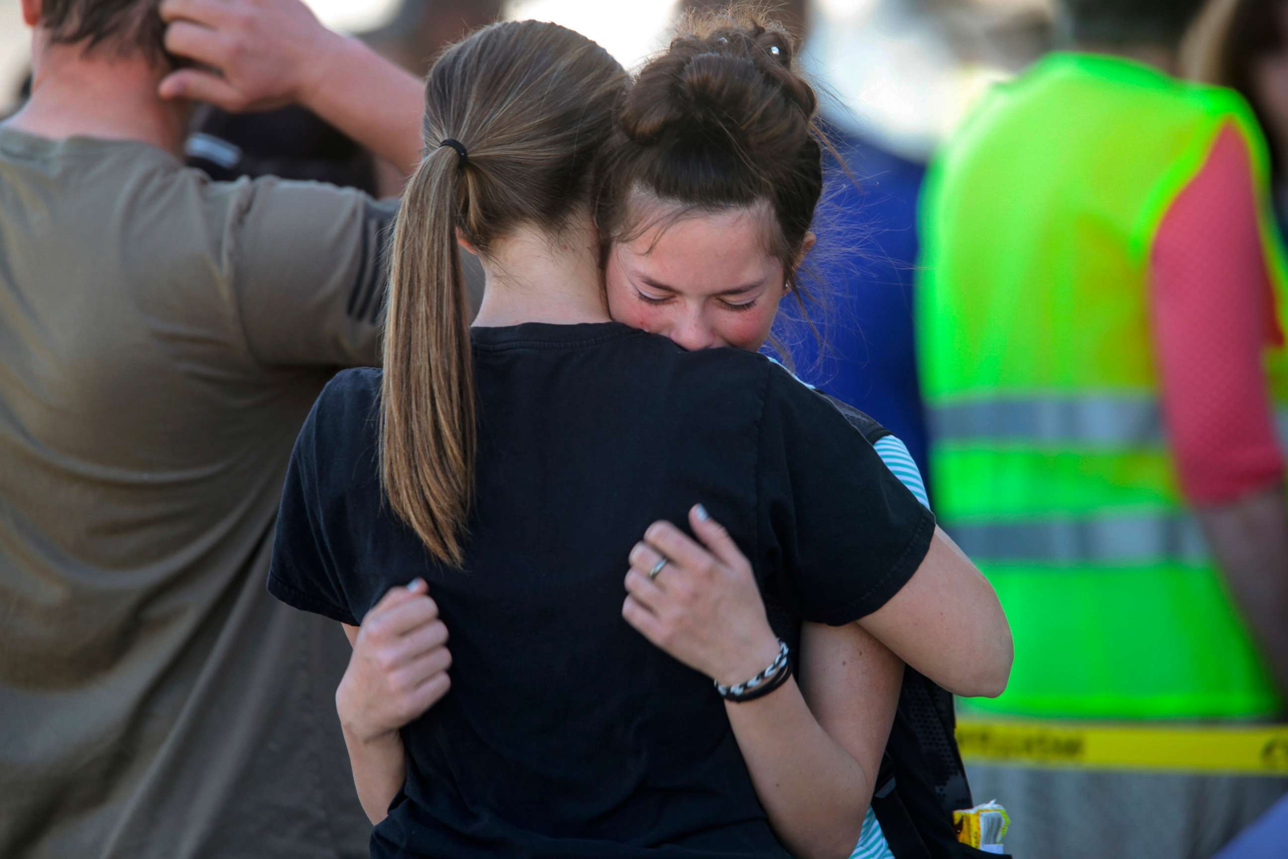 PHOTO: Students embrace after a school shooting at Rigby Middle School in Rigby, Idaho on Thursday, May 6, 2021.