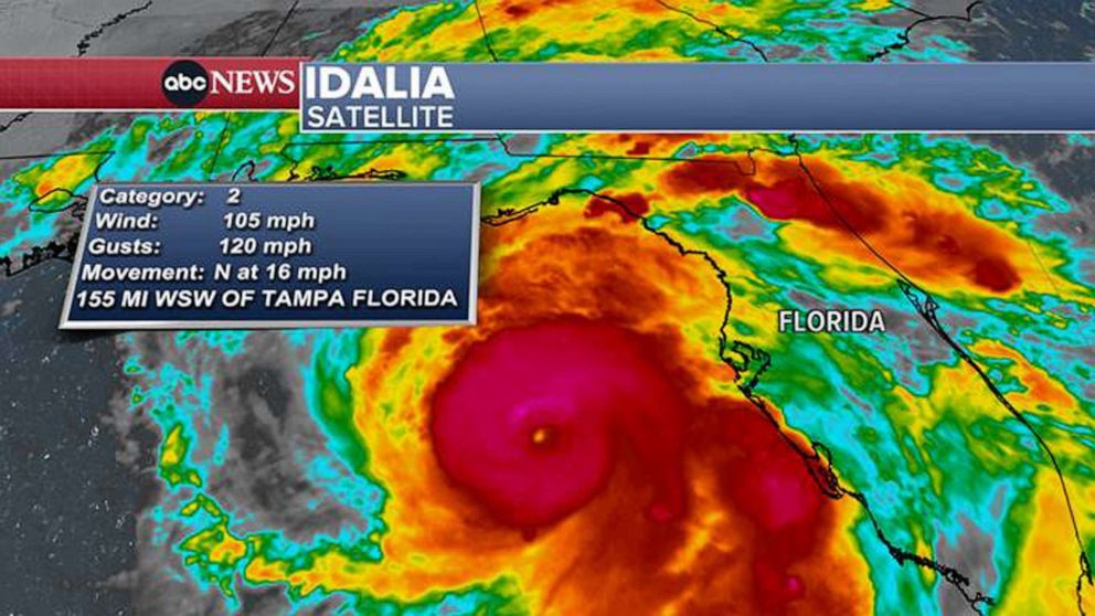 PHOTO: Idalia is moving at 16mph to the north and is now 155 miles WSW of Tampa, Fla.