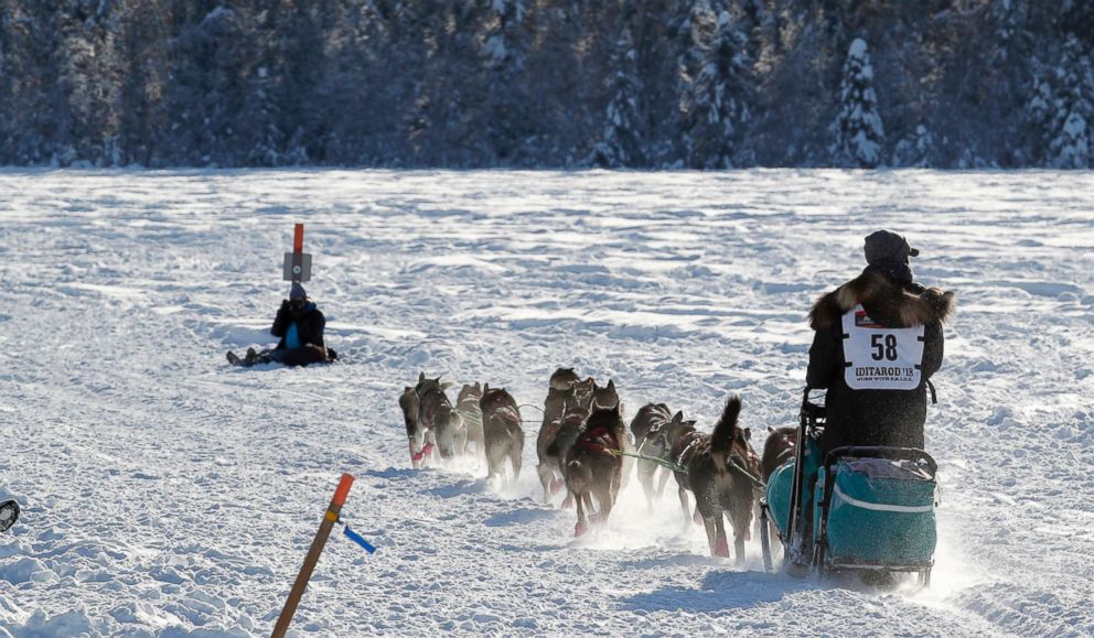 PHOTO: Emily Maxwell at the start of the Iditarod Trail Sled Dog Race in Willow, Alaska, Mar. 4, 2018.