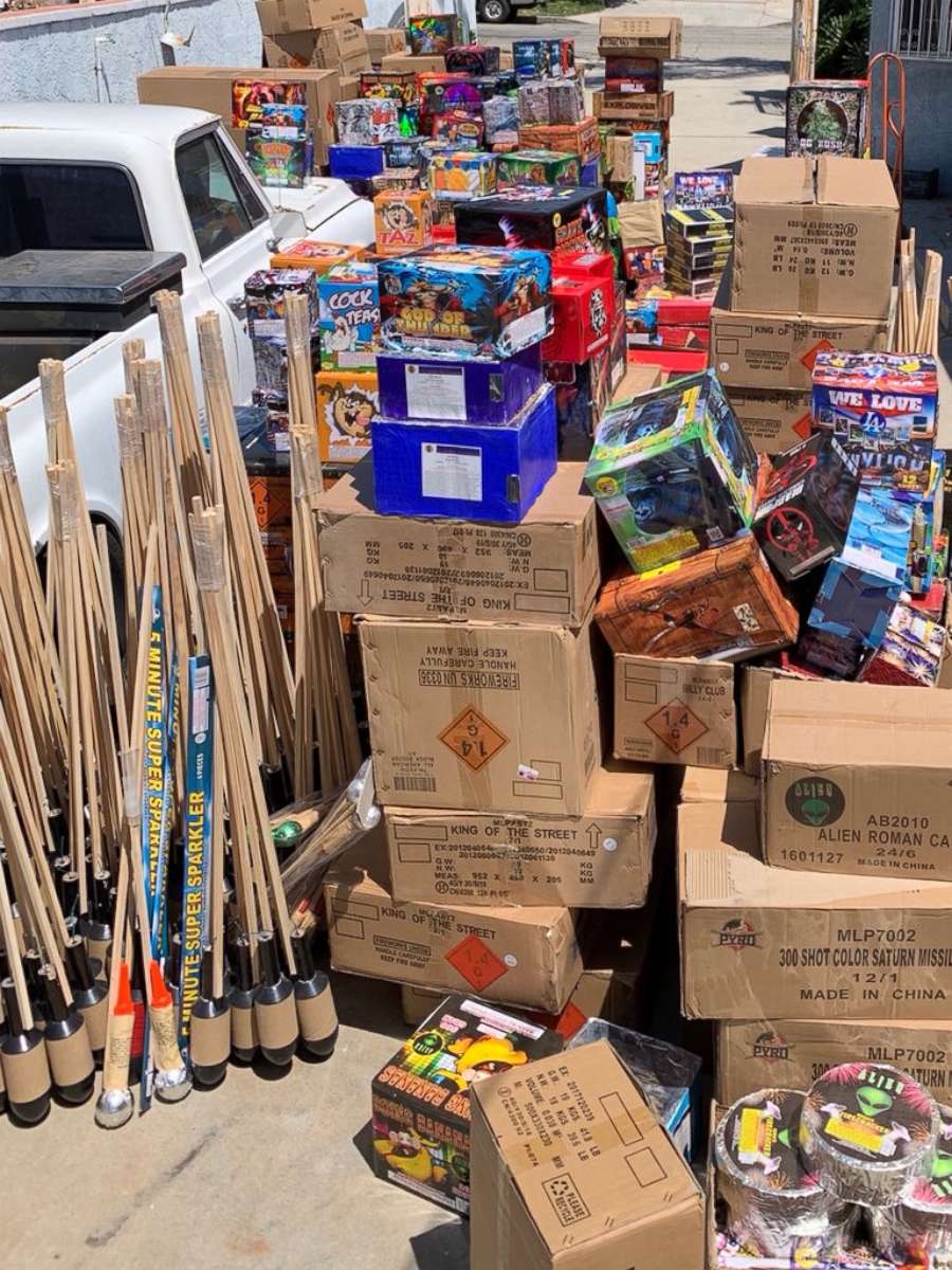 PHOTO: Long Beach, Calif., police seized about 5,000 pounds of illegal fireworks on Friday, June 28, 2019.