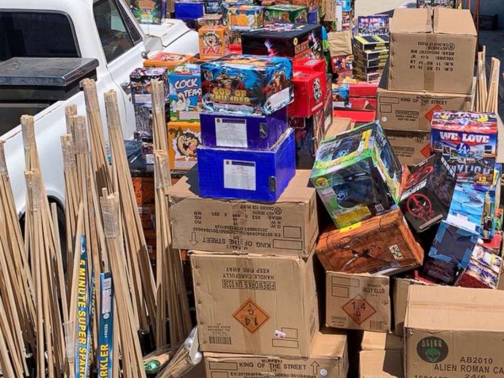 PHOTO: Long Beach, Calif., police seized about 5,000 pounds of illegal fireworks on Friday, June 28, 2019.