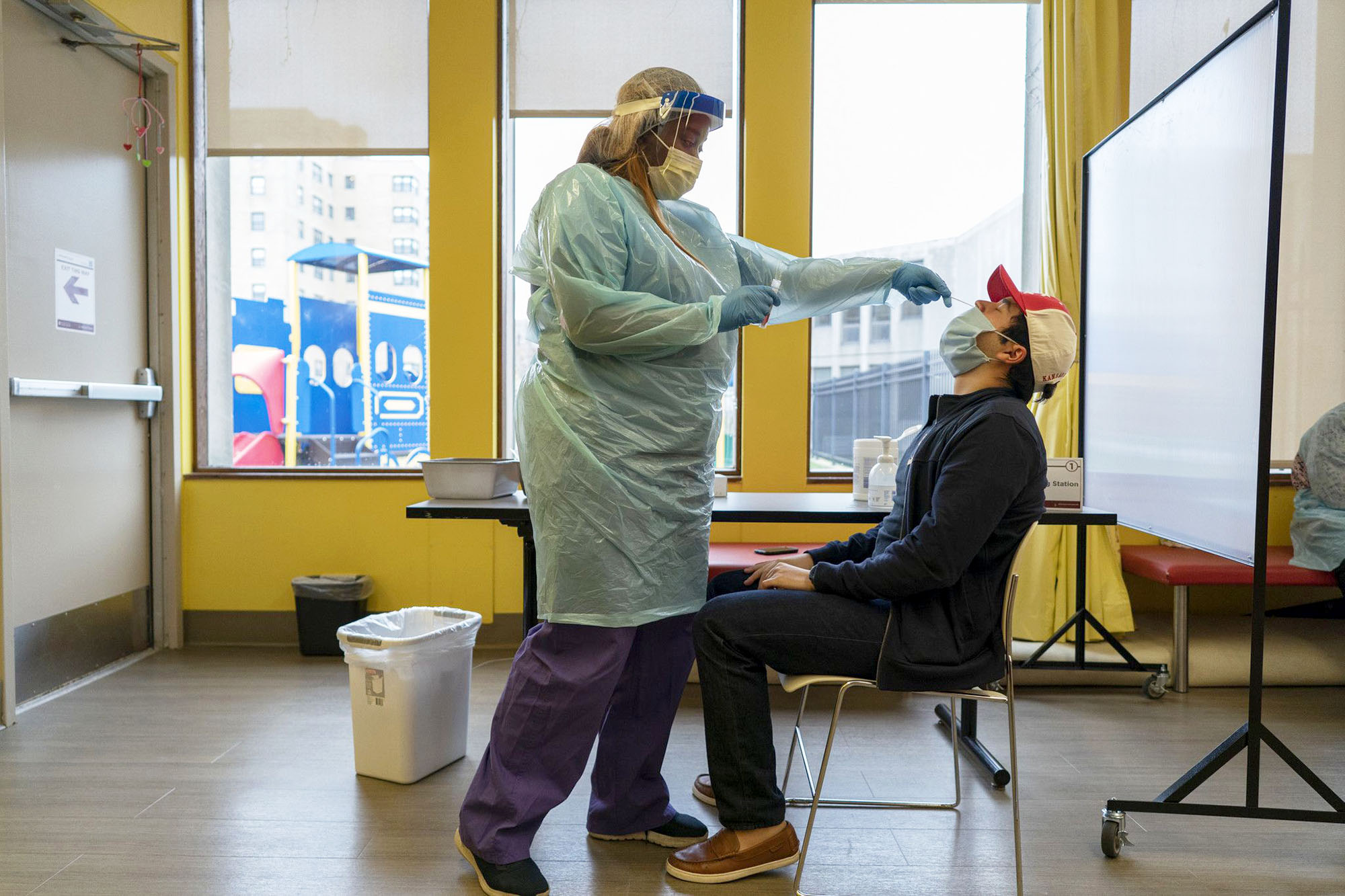 PHOTO: A COVID-19 test is administered to a student at the University of Chicago, Nov. 19, 2020.