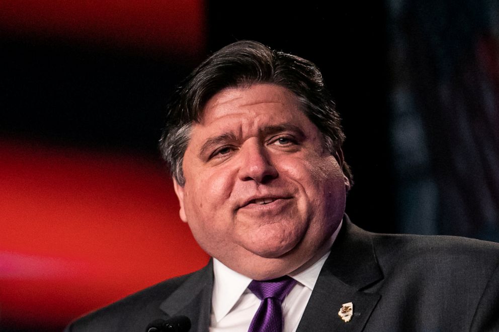 PHOTO: lllinois Governor J.B. Pritzker delivers remarks at the North America's Building Trades Unions 2019 legislative conference in Washington, April 9, 2019.