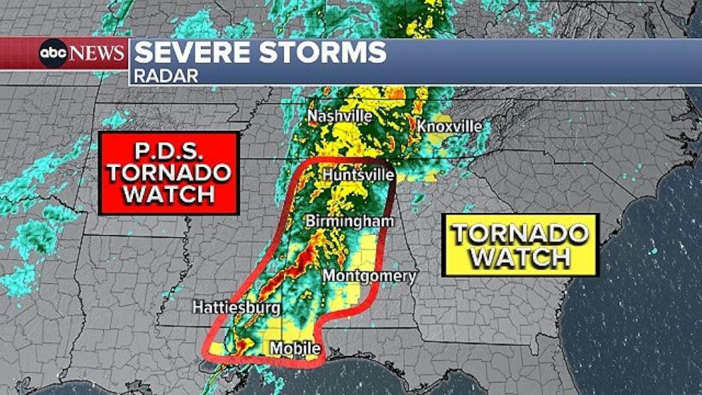 PHOTO: A tornado watch designated a "Particularly Dangerous Situation" on March 15, 2025. 