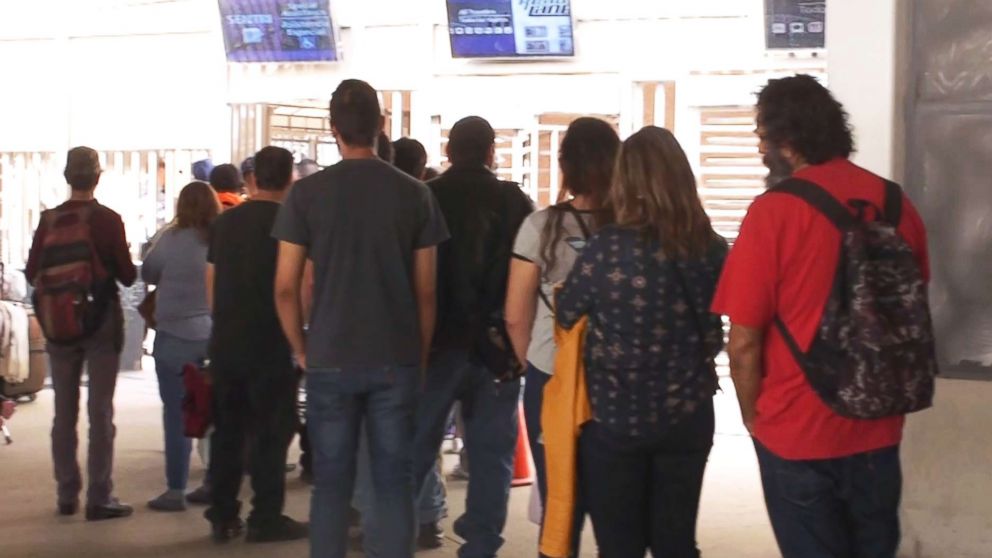 PHOTO: Over two dozen parents arrived at the Calexico Port of Entry in Calexico, Calif., seeking asylum and to be reunited with their separated children. 