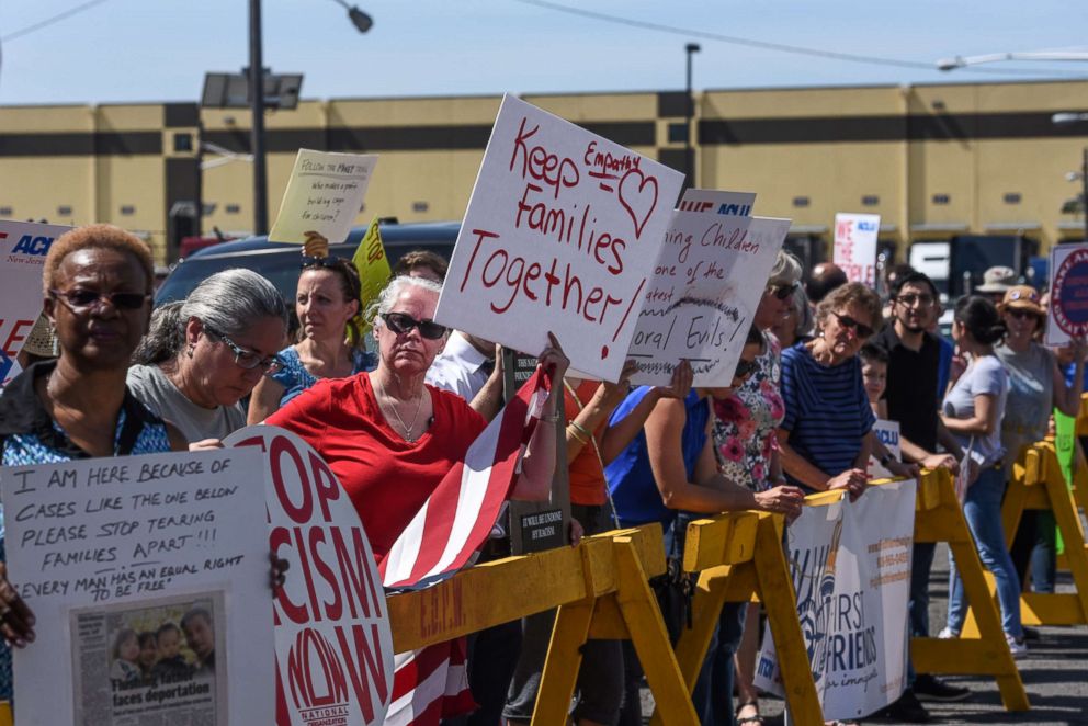 PHOTO: People participate in a protest against recent U.S. immigration policy of separating children from their families when they enter the United States as undocumented immigrants in Elizabeth, N.J., June 17, 2018. REUTERS/Stephanie Keith