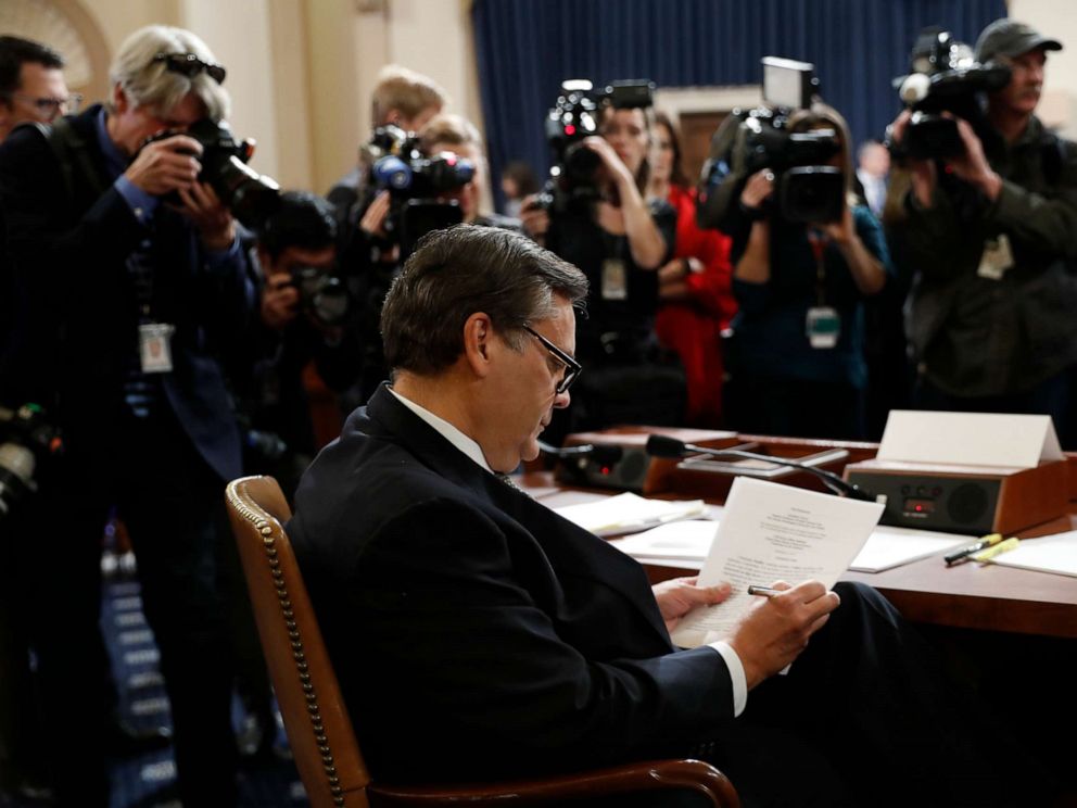 PHOTO: George Washington University Law School professor Jonathan Turley is seated before testifying at a hearing before the House Judiciary Committee on Capitol Hill in Washington, Dec. 4, 2019.