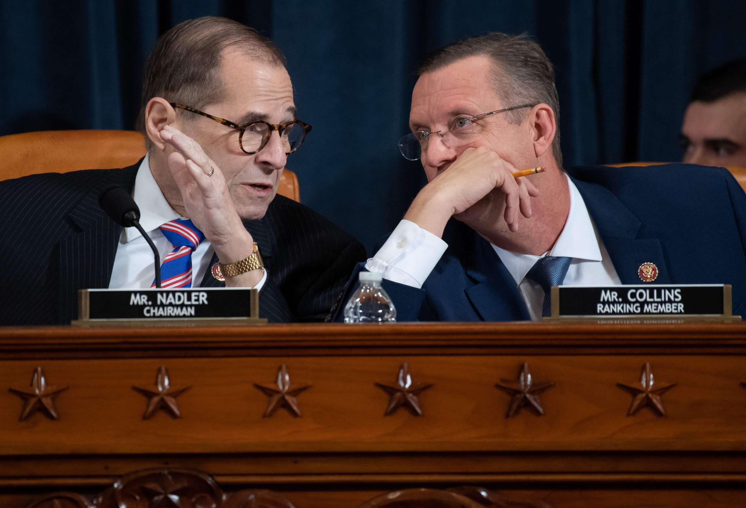 PHOTO: House Judiciary Chairman Jerrold Nadler speaks with Ranking Member Doug Collins during a House Judiciary Committee hearing on Capitol Hill in Washington, Dec. 4, 2019.