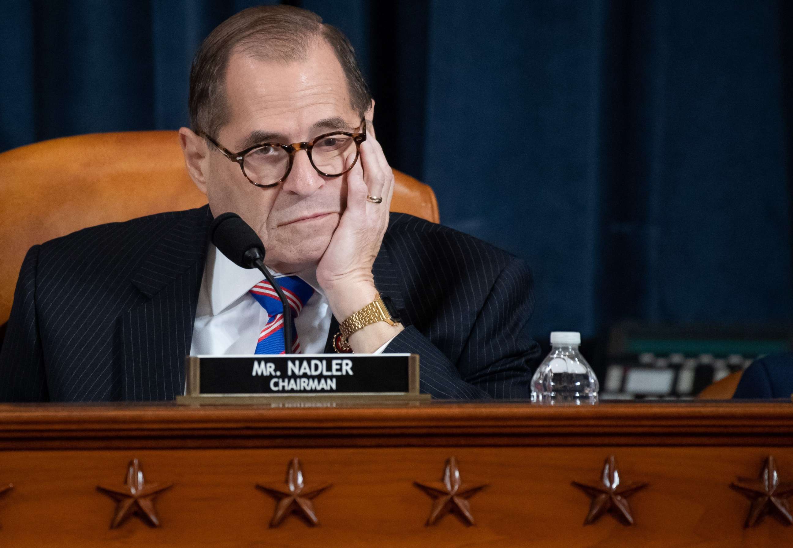 PHOTO: House Judiciary Chairman Jerrold Nadler sits during a House Judiciary Committee hearing on the impeachment of US President Donald Trump on Capitol Hill in Washington, Dec. 4, 2019.