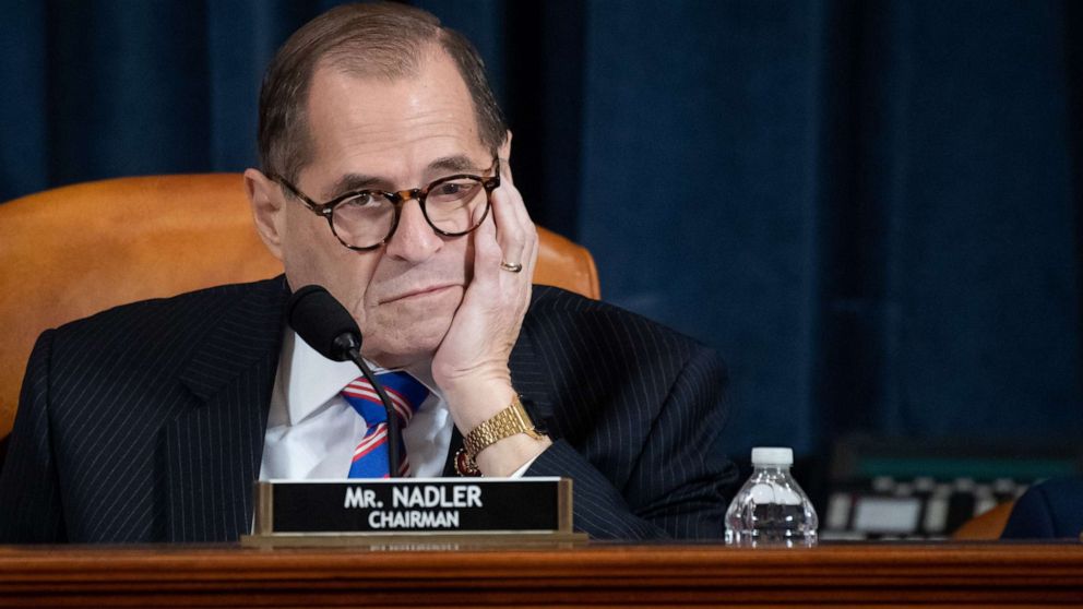 PHOTO: House Judiciary Chairman Jerrold Nadler sits during a House Judiciary Committee hearing on the impeachment of US President Donald Trump on Capitol Hill in Washington, Dec. 4, 2019.