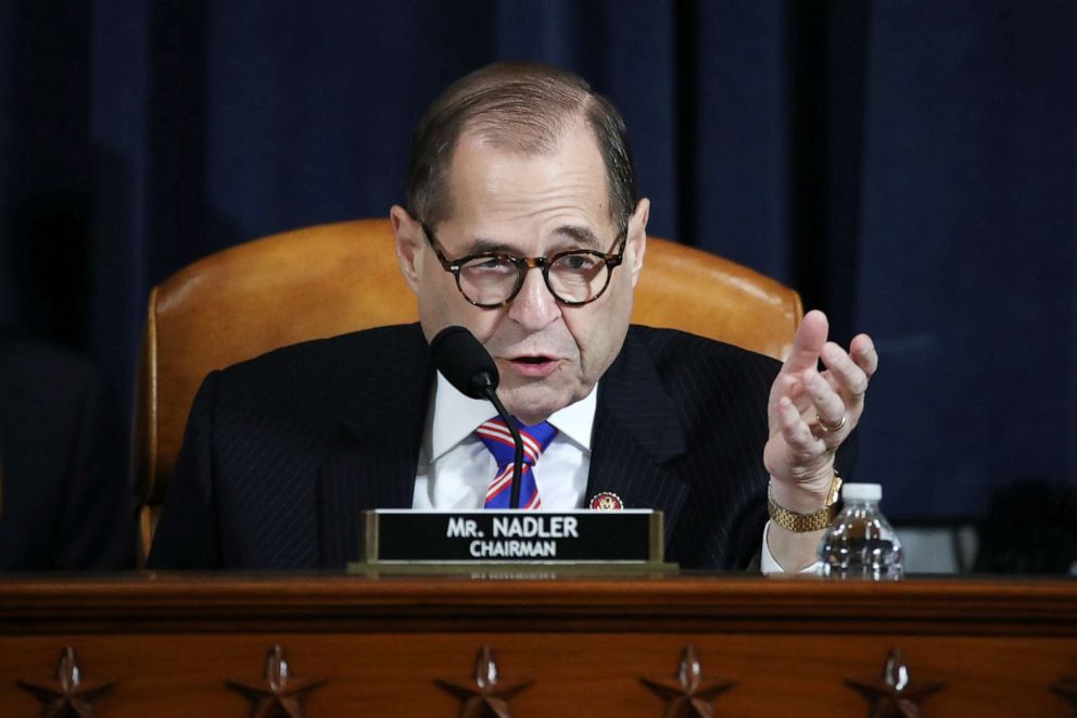 PHOTO: House Judiciary Committee Chairman Jerrold Nadler speaks during testimony by constitutional scholars before the House Judiciary Committee on Capitol Hill, Dec. 4, 2019, in Washington.